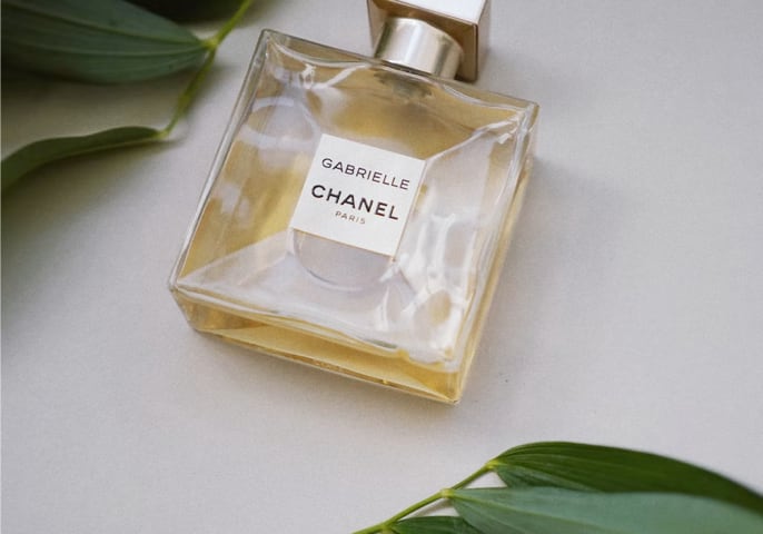 Chanel perfume on table face side up